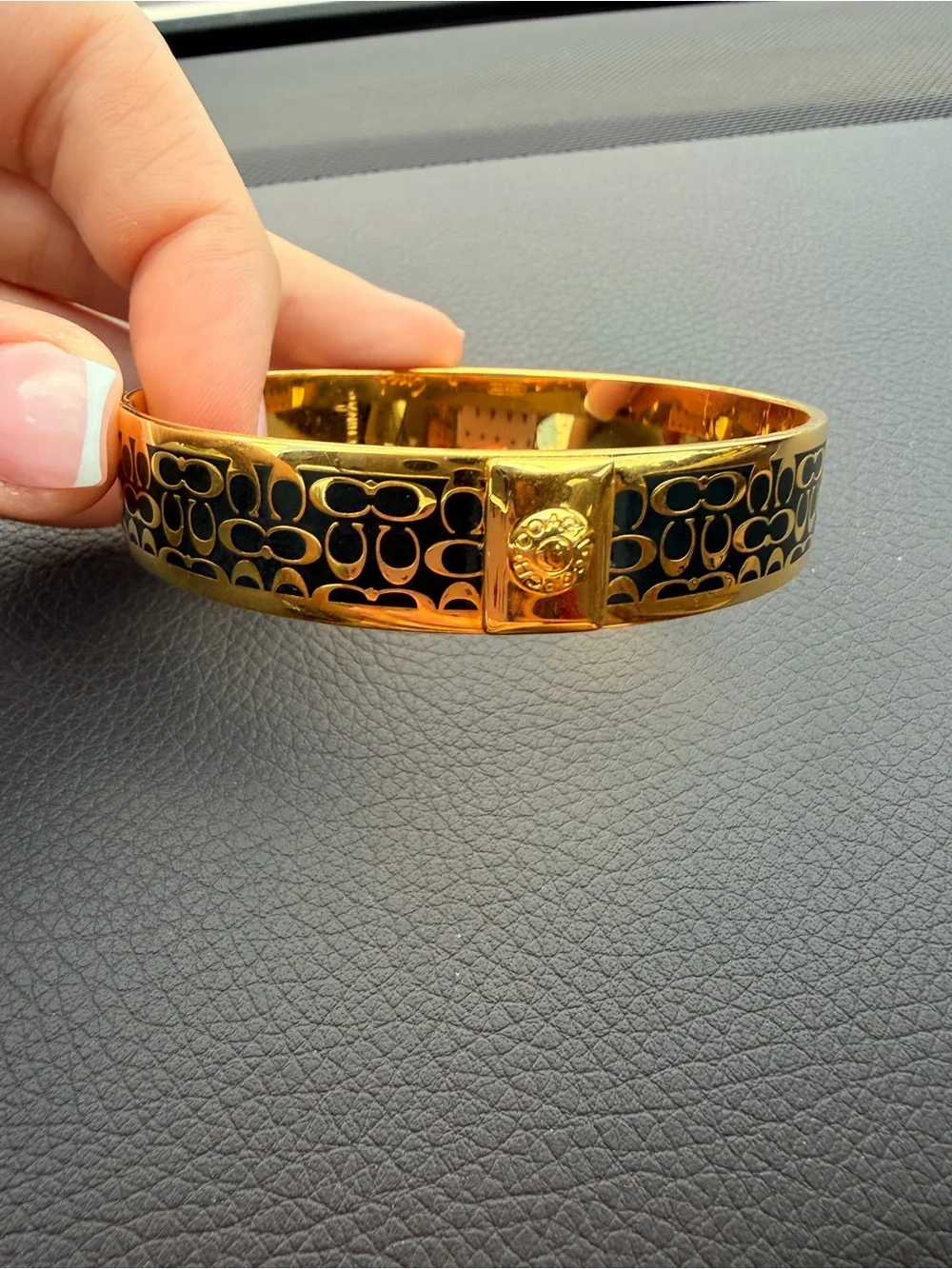 Coach Gold-Tone Bracelet with Black Enamel Signature Pattern